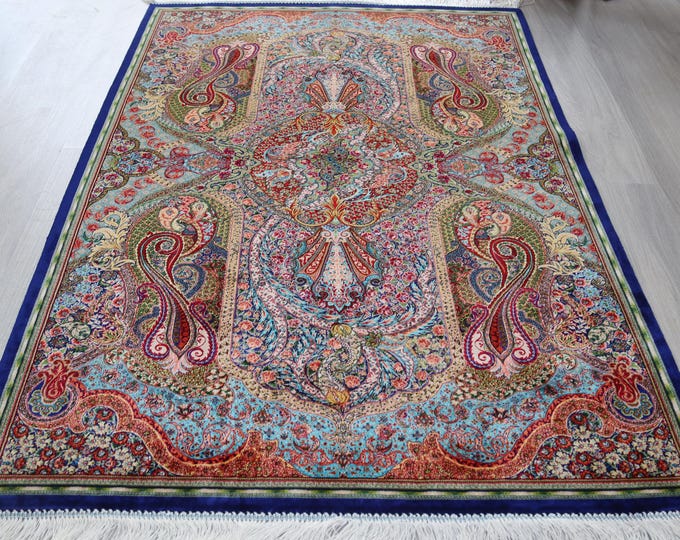 Oriental Silk Rug, Paisley Silk Rug 3'3''x4'9'' , Turkish Handwoven Silk rug, 3'x5' silk rugs /  B-1906