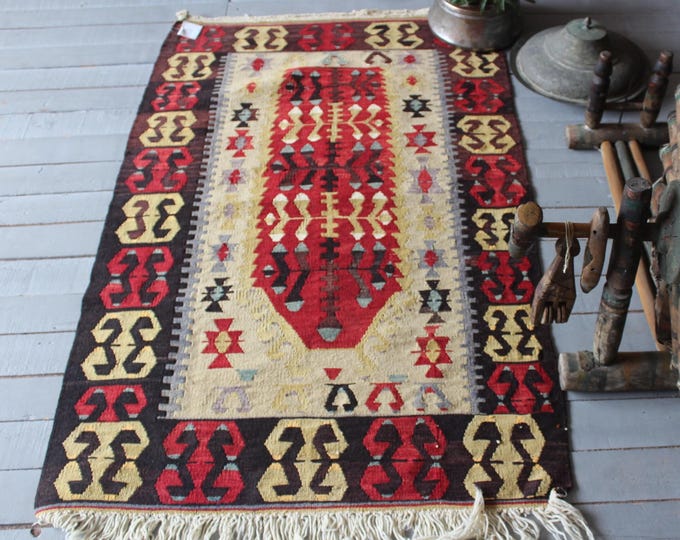 2'8"x4'5" ft Vintage Turkish Kilim Rug, Bohemian Kilim, Ethnic Kilim Rug, Anatolian Kilim Rug
