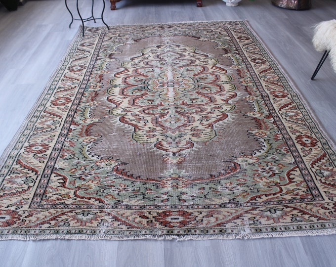 6'2"x9'3" ft  Dark Lavender Rug, Retro Rug, Vintage Rug, Vintage Coloured Rug, Vintage Oushak Rug, Vintage Anatolian Rug, Handwoven Wool Rug