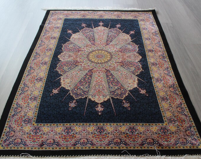 Marine Blue Silk Rug, Oriental Silk Medallion Rug / B-2045 / 2'6''x4'
