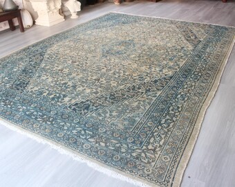 Vintage Oushak Rug, Blue Oushak Rug, Handwoven Wool Rug / B- 1833 /