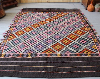 5'0"x6'7"ft    Vintage Bohemian Kilim, Handwoven Wool Kilim Rug, Ethnic Mut Kilim Rug, Vintage Area Rug