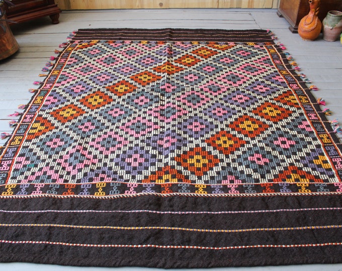 5'0"x6'7"ft    Vintage Bohemian Kilim, Handwoven Wool Kilim Rug, Ethnic Mut Kilim Rug, Vintage Area Rug