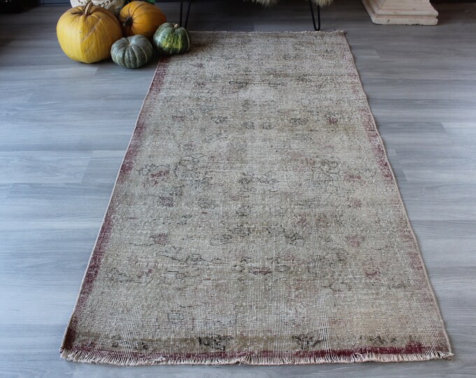 Vintage Distressed Rug ,Small  Beige  Rug, Vintage Anatolian Rug , Beige Turkish Rug, Handwoven Rug / B-1296