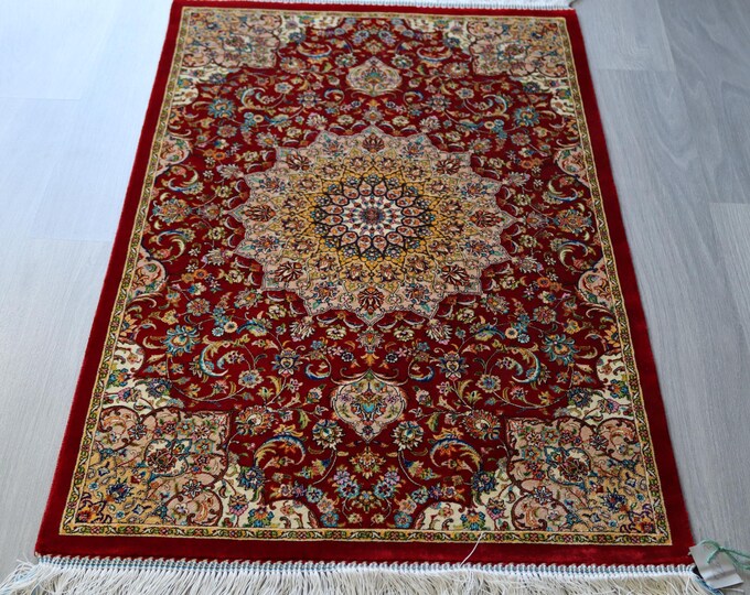 Oriental Silk Rug, Red Silk Rug, Small Silk Rug / B-2003 / 24X36