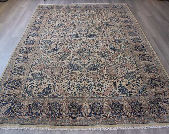 7'9"x11'6" ,  Antique Hereke  Rug, 8'X12' vintage rug, white-blue rug, vintage Hereke rug, Traditional Turkish Rug / C4533