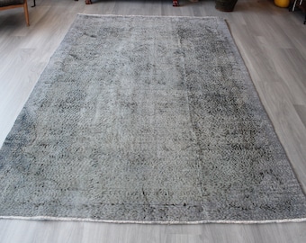 Vintage Gray Rug, Large Gray Rug,  Gray Wool Rug, Gray Area Rug / B-1370 / 5'6"x8'6" feet