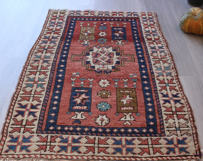 Vintage Wool Anatolian Rug, Geometric Bohemian Decor (33x50 inch)