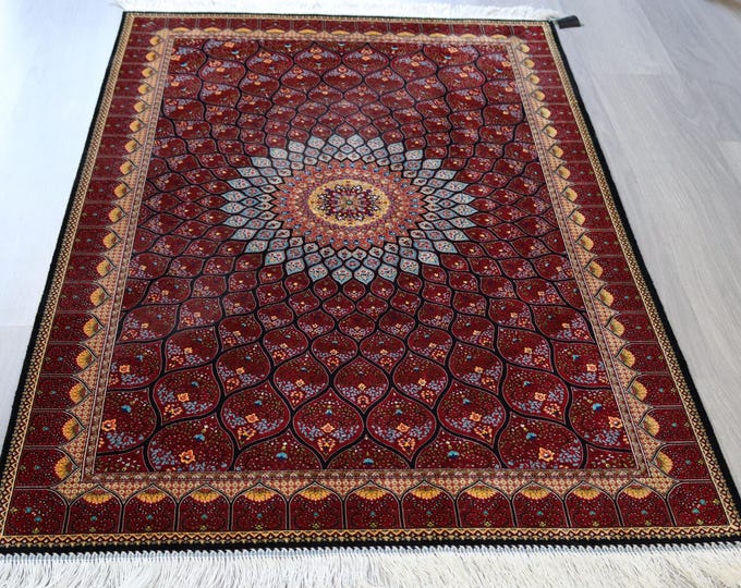 3'x5' Red Silk Rug , Small Silk  Rug, Oriental Silk Rug / B-2029 / 3'2''x5'