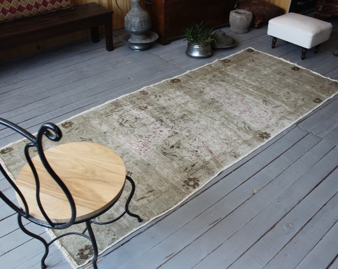 3'3"x 8' ft  RUNNER Vintage Distressed Beige Runner Rug, Vintage Anatolian Beige Runner Rug, Turkish Area Rug