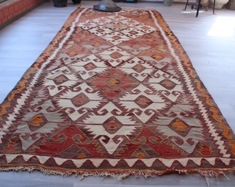 4'9"x12' ft  Vintage Kilim Rug, Wide Kilim Runner, Vintage Turkish Kilim, Vintage Anatolian Rug, Large Area Kilim
