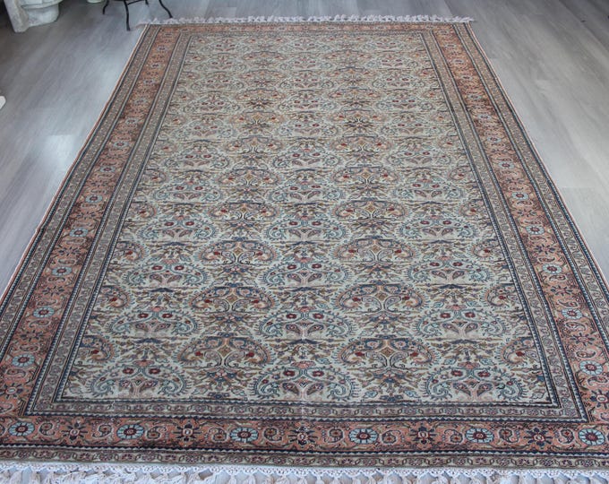 Vintage Oushak Rug, Beige Mute Rug, Medallion Allover Rug / B-1888 /