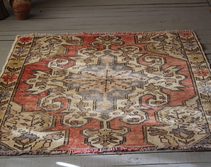 Vintage Anatolian Avanos Rug Handwoven Wool Distressed Oushak  Area rug