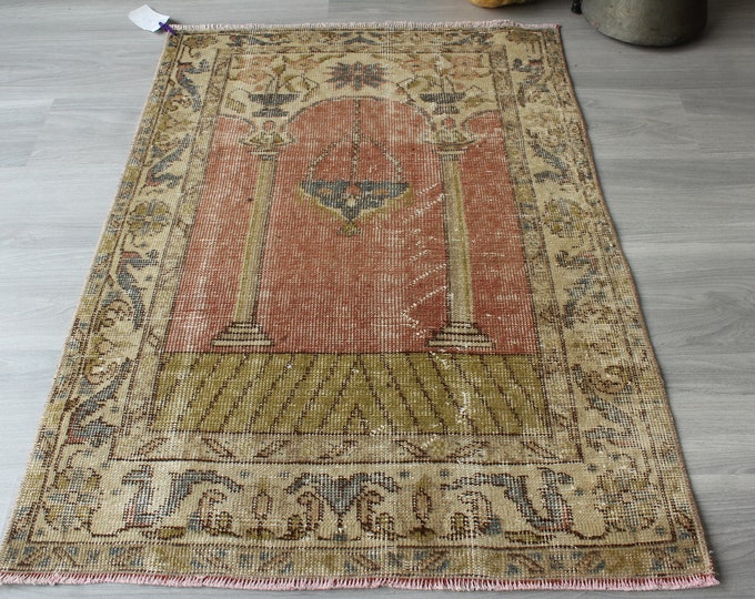 Small Vintage Rug, Red Chandelier Rug, Bohemian Rug, Ethnic Small Rug , Vintage Small Handwoven Rug / B-1616 /  2'6"x3'7"