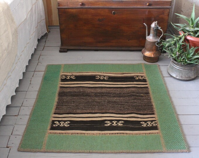 3'2"x3'2" Patchwork Bohemian Style Area  Kilim Rug,Handmade Ethnic wool kilim