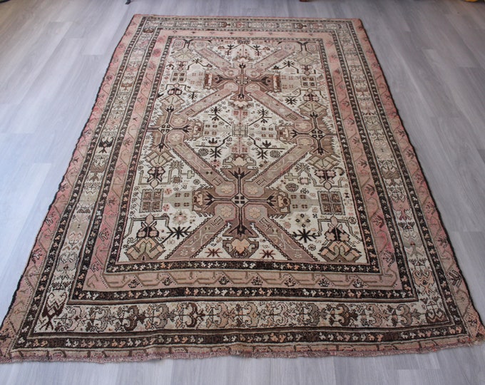 6'2"x9'6" Antique Caucasian  Rug, Vintage Caucasian Rug, Handwoven Rug, Ethnic Wool Rug, Large vintage rug