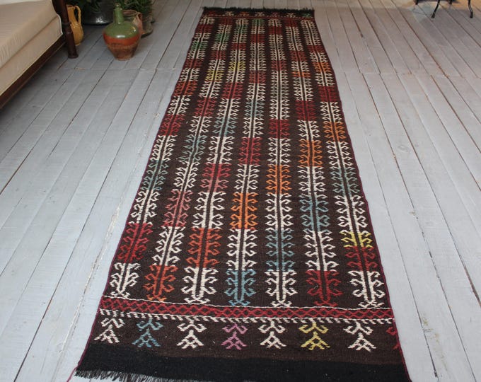 2'6"x9'7" Vintage KILIM RUNNER ,Ethnic Bohemian Turkish Mut Kilim Runner,Handwoven Wool Hallway Kilim