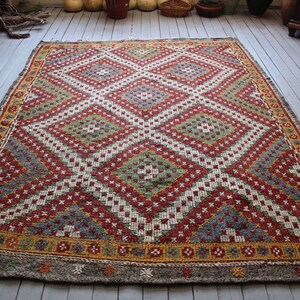 Vintage Turkish Kilim, Handwoven Jijim Kilim, Ethnic Bohemian Wool Kilim Rug 6'4"x8'6"feet  FREE SHIPPING