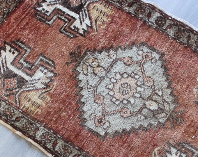 Ethnic Door Mat, Vintage Door Mat, Handwoven Wool Door Mat , Small Vintage Rug / B-1521 / 1'8"x3'3"