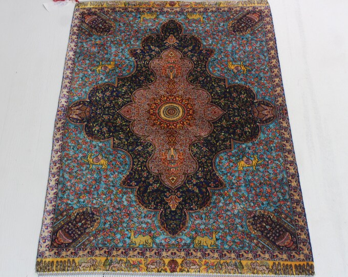 Small Silk Rug, Silk Medallion Rug, Decorative Silk Tapestry / B-1804 / 2'x3'