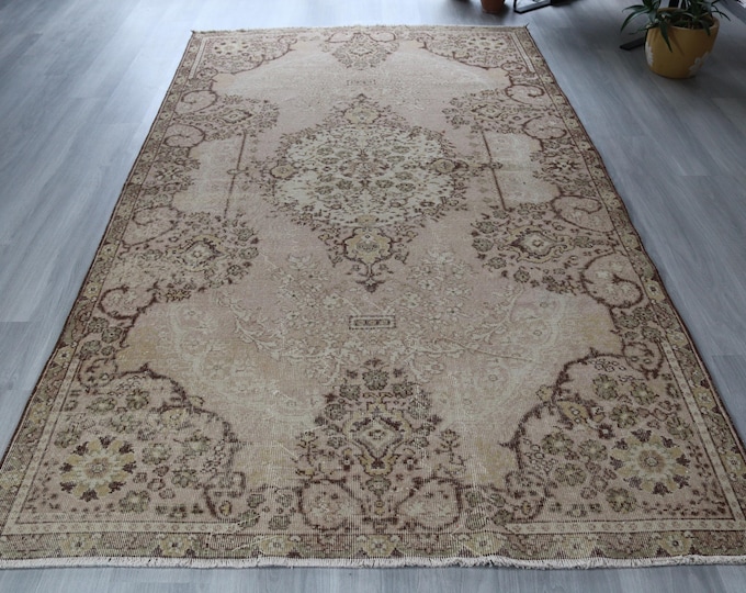 Vintage Powder Pink  Rug,Handwoven Pale Medallion Rug , ,5'4''X9'7''  / B-349