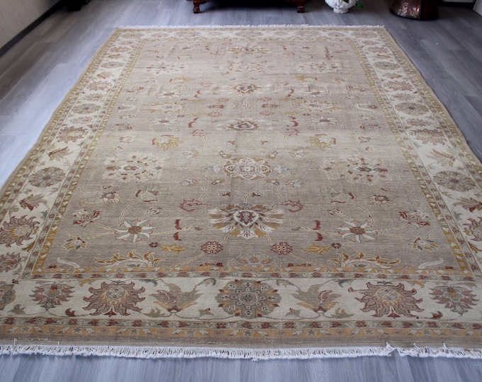 8'7"x12' ft  Vintage Oushak Rug, Original Oushak Rug, Over Sized Oushak Rug, Large Area Rug, Beige Oushak Rug, Beige Over Size Rug