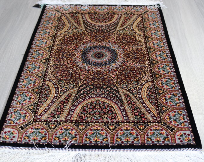 Small Silk Rug, Oriental Silk Rug, Decorative small silk rug / B-2006 / 1'9''x3'