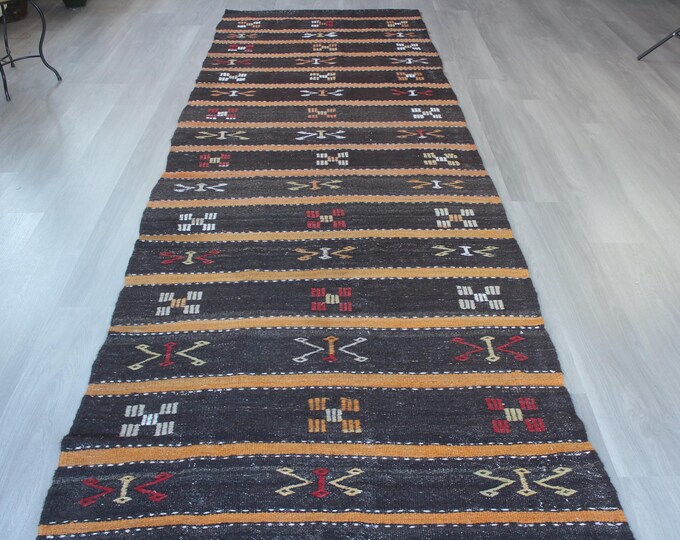 4'x12' Wide Bohemian  Runner , Handwoven Striped Rug Runner  / N-1962 / 3'9''x12'6''