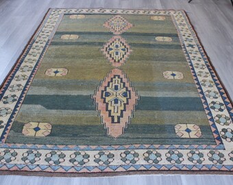 6'X8' Rugs, Green Area Rug, Ethnic Design Handwoven Wool Rug, Rug with shades of green /