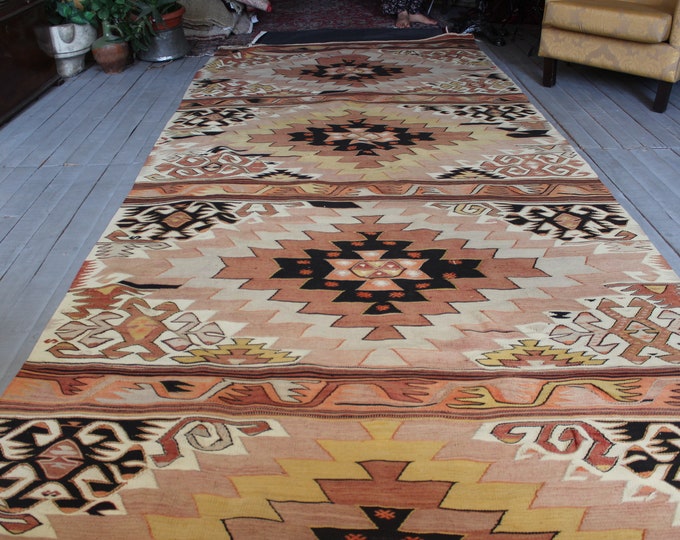 5'5"x 14'7" ft Vintage Special Kilim  Runner Rug, Ethnic Kilim Runner, Turkish Anatolian Kilim Runner, Extra Long Kilim Runner