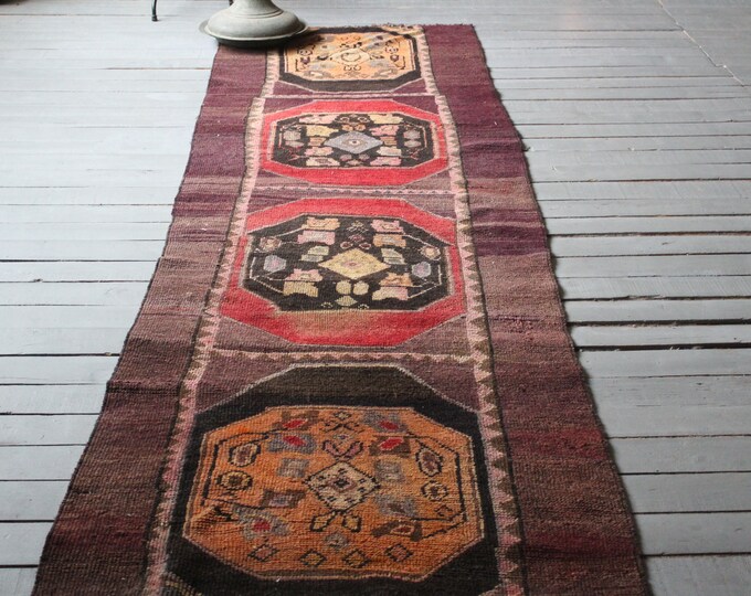 2'7"x8'8" ft  Vintage Ethnic Rug Runner, Purple Rug Runner, Turkish Rug Runner, Handwoven Wool Rug Runner