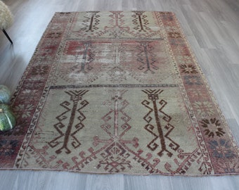 5'x7'4" feet , Vintage Konya Rug, Ethnic Anatolian Rug, Vintage Turkish Rug, Handwoven Rug , Low Piled Area Rug / B-1337