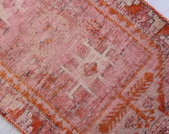 Ethnic Door Mat, Small Vintage Rug, Handwoven Door Mat, Vintage Bathroom Rug, Ethnic Bathroom Rug , Vintage Anatolian Rug / B-1435