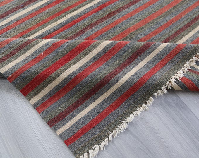 4'7"x7'6" ft Vintage Striped Kilim, Striped Kilim Rug, Ethnic Area Kilim, Vintage Wool Kilim, Bohemian Kilim Rug, Anatolian Kilim Rug