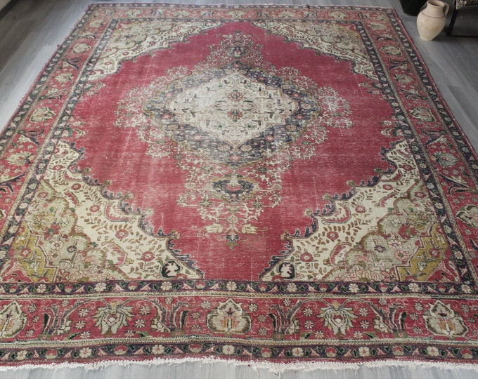 9'5"x12'1" ft  Oversized  Rug, Vintage Oushak Rug, Red Medallion Rug, Large Area Rug, Handwoven Area Rug / C-4338