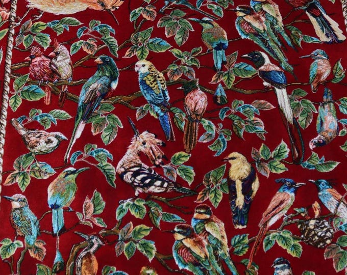 Birds on Red Silk Rug, 3'3''x5' Botanical  Silk Rug, Red Silk Rug / B-1916