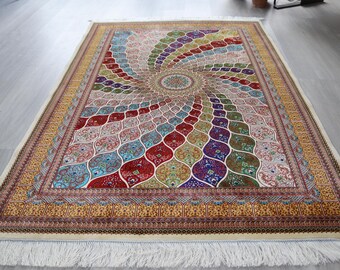 Silk Rug, 3'9''x5'9''  Traditional Handwoven Silk Rug, 4'x6' silk rugs  / B-1903