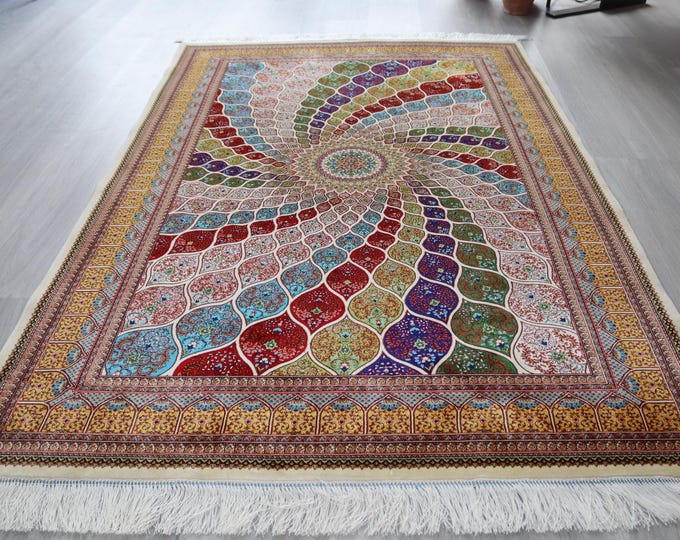 Silk Rug, 3'9''x5'9''  Traditional Handwoven Silk Rug, 4'x6' silk rugs  / B-1903