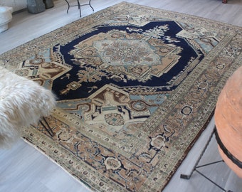 8'2"x10'8" ft  Large Vintage Rug, Over Sized Oushak Rug, Vintage Turkish Rug, Large Area Rug, Large Anatolian Rug, Large  Beige-Blue Rug
