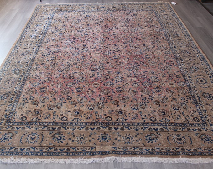 9'5"x12'8", Large Vintage Rug, Peachy Pink Rug, Medallion Allover Rug , Traditional Turkish Rug,