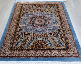 3'x5' Oriental Blue Rug, Small Silk Rug, Blue Silk Rug / B-2025 /   3'2''x5'