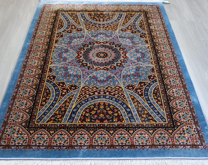 3'x5' Oriental Blue Rug, Small Silk Rug, Blue Silk Rug / B-2025 /  3'2''x5'