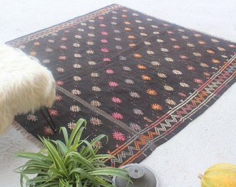 6'4"x6'9" ft Vintage Kilim Rug, Large Brown Kilim, Large Area Kilim, Karge JIJIM Kilim, Brown Ethnic Kilim, Bohemian Kilim Rug