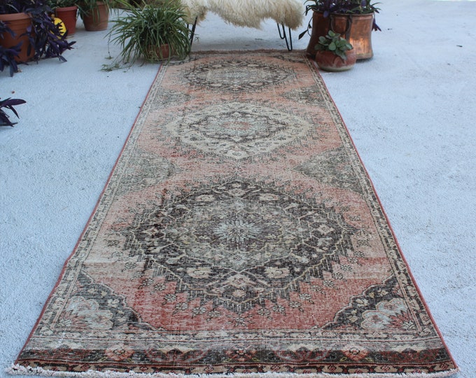 3'7"x12'5" ft  Vintage OUSHAK Rug Runner , Vintage Turkish Rug Runner, Anatolian Rug Runner, Vintage Low Piled Authentic Rug Runner