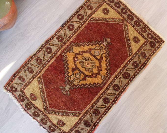 Anatolian Rug Door Mat, Ethnic Door Mat, Cinnamon Color Rug Door Mat , Bohemian Door Mat / B-1548 / 1'7"x2'7"