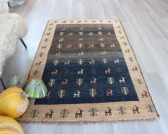Vintage Rug, ethnic blue rug, vintage gabbe rug, bohemian rug, blue area rug, handwoven rug , ethnic gabbe rug, 3'9"x6'1  feet /  B-1339