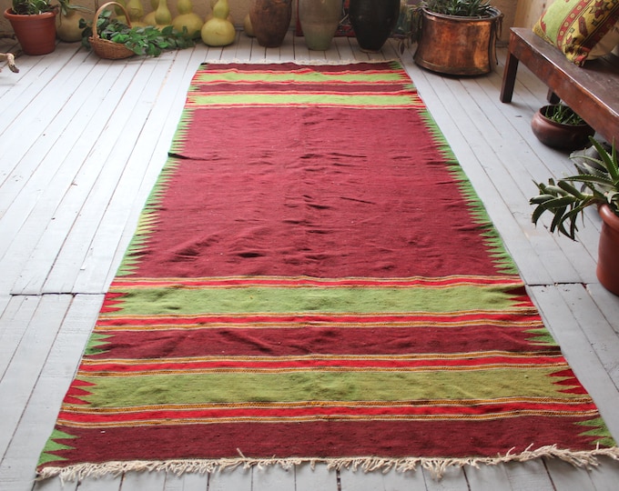 Bohemian Plain Handwoven Wool Kilim Rug