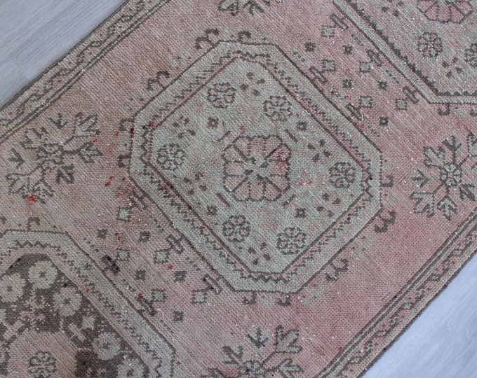 3'x11' ft Oushak Rug Runner, Vintage Rug Runner, Ethnic Rug Runner, Low Piled Rug Runner, Bohemian Rug Runner, Decorative Rug Runner