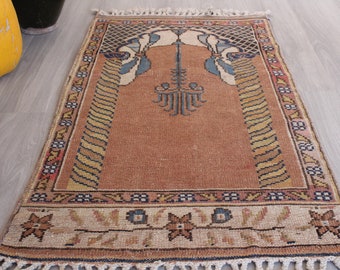 Terra Cotta Color Small Rug, Small  Chandelier Rug, Ethnic Prayer Rug , Vintage Oushak Rug , Small Oushak Rug / 1563 / 2'4"x3'8"