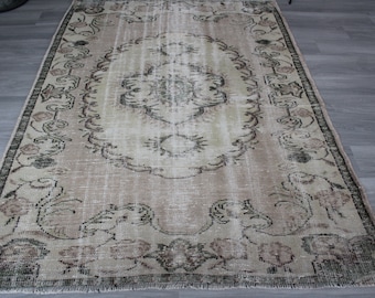 5'2"x7'2" ft   Vintage Rug, Vintage Oushak Rug, Pale Pink Anatolian Rug, Vintage Turkish Rug, Retro Rug